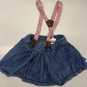 OshKosh B'gosh Blue Skirt with Pink Floral Suspenders